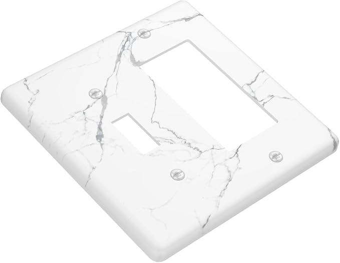 Luxurious White Marble Abstract Print Outlet Covers 1 Toggle 1 Rocker Combination Decorative Wall Plate Electrical Switch Plates Light Switch Cover Plate for Bathroom Kitchen Bedroom Decor