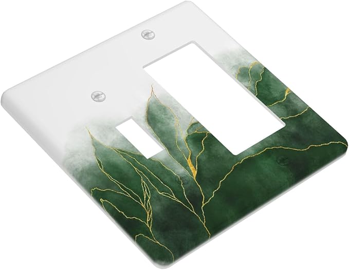 Outlet Covers Green Gold Leaf Marble Modern Abstract 2 Gang Combo Light Switch Cover Plate Toggle Rocker Wallplates Decorative Switch Plates and Outlet Covers for Kitchen Bathroom Decor