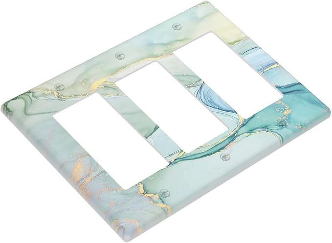 Light Switch Covers Teal Gold Marbling Turquoise 3 Gang Rocker Electrical GFCI Decorative Triple Outlet Wall Plate Cover Switchplate for Bathroom living Room Decor