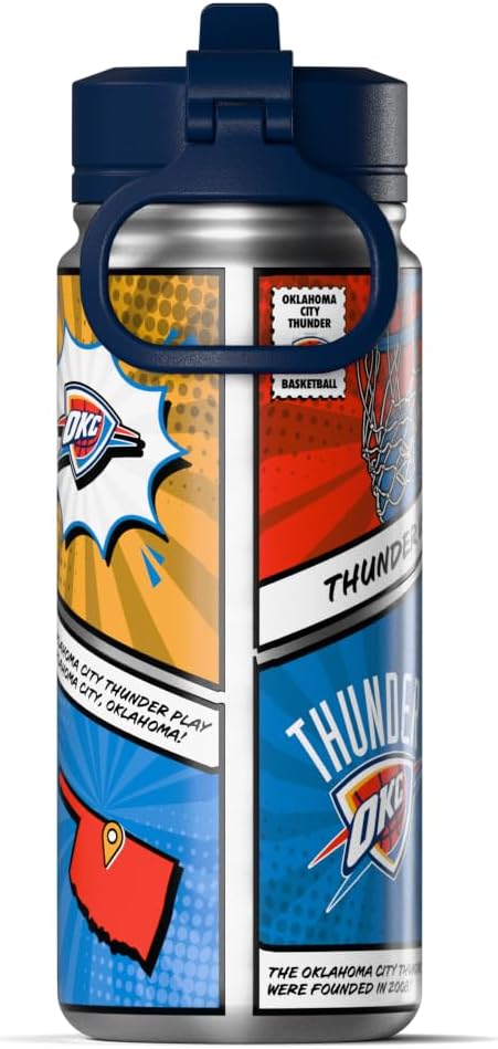 Hydrapeak x NBA Oklahoma City Thunder 20 oz Stainless Steel Water Bottle, Officially Licensed Double Wall Insulated Sports Bottle with Straw Lid, Reusable Leakproof Gift for Kids & Adults
