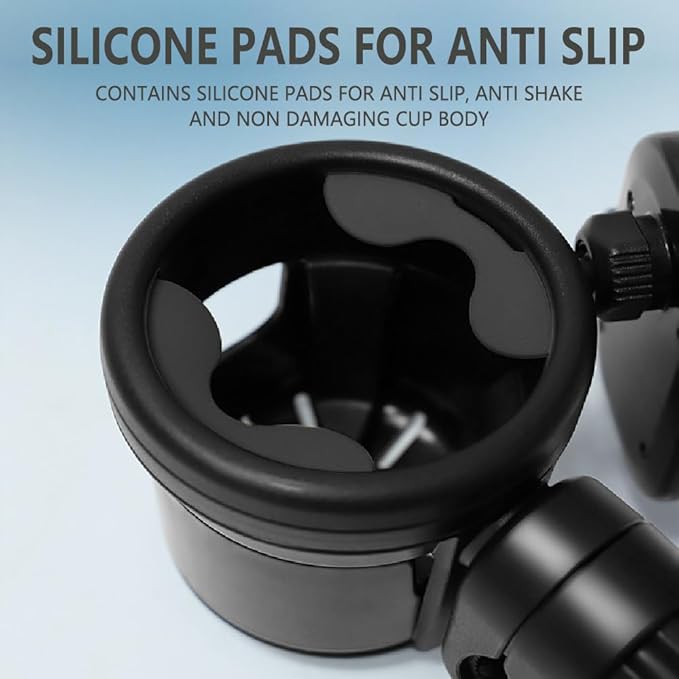 Stroller Cup Phone Holder Attachment, 3-in-1 Universal Cup Holder with Adjustable Phone Mount, Double Cup Holder for Walker Wheelchair Fits Most Donna, Uppababy, Bugaboo, Anti-Slip & Easy Install