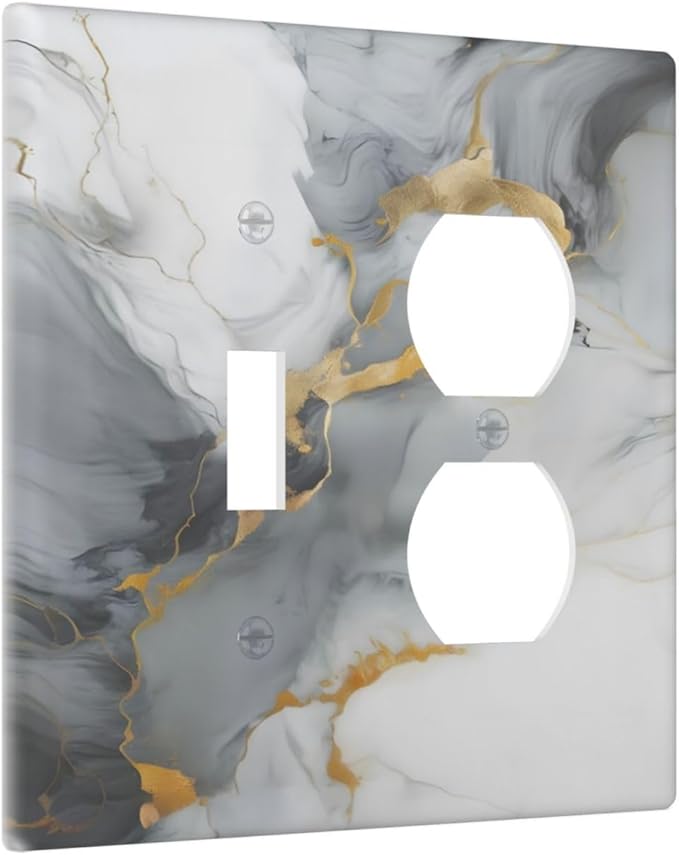 Gold Marble Grey Art Abstract Luxury Print Wallplates 1 Toggle 1 Duplex Switch Plate Electrical GFCI Faceplate Decorative Light Switch Covers for Kitchen Bathroom Decor
