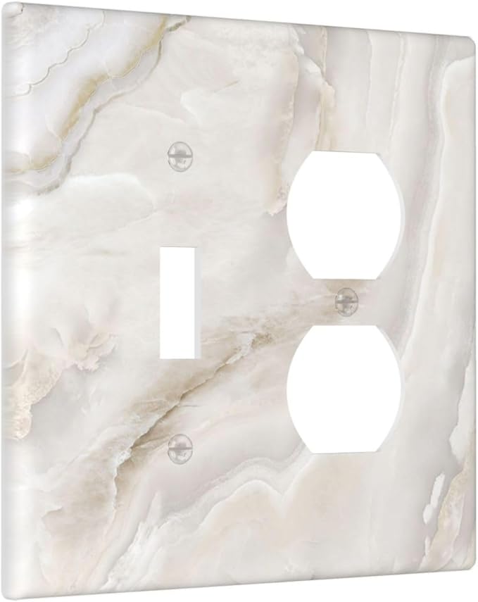 Abstract Luxury White Marble Texture Wallplates 1 Toggle 1 Duplex Switch Plate Electrical GFCI Faceplate Decorative Light Switch Covers for Bathroom Kitchen Living Room Decor