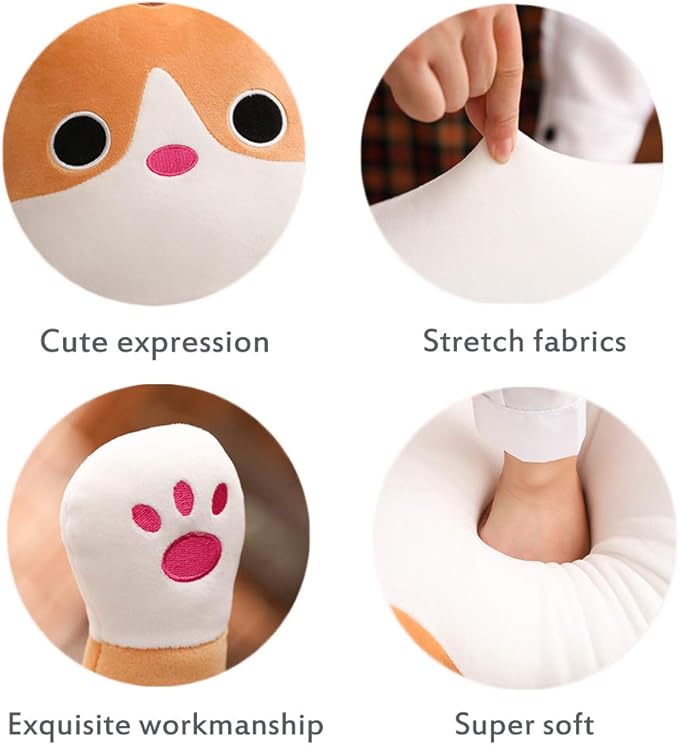 Long Cat Plush Pillow - Cute Kitten Stuffed Animal Body Hugging Toy for Kids, 19.68 Inch (Brown)