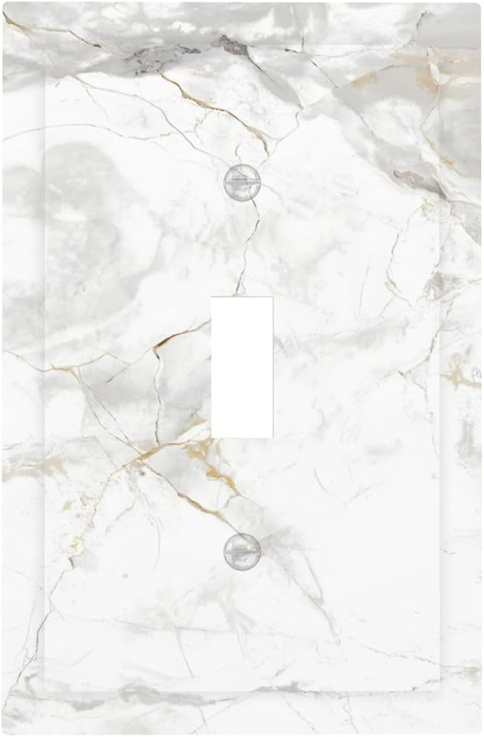 White Marbling Golden Stream Lines Print Decorative Light Switch Cover 1 Gang Single Toggle Device Electrical Faceplate Switchplates Decorator Outlet Wall Plate for Bathroom Kitchen Decor