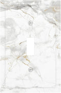 White Marbling Golden Stream Lines Print Decorative Light Switch Cover 1 Gang Single Toggle Device Electrical Faceplate Switchplates Decorator Outlet Wall Plate for Bathroom Kitchen Decor