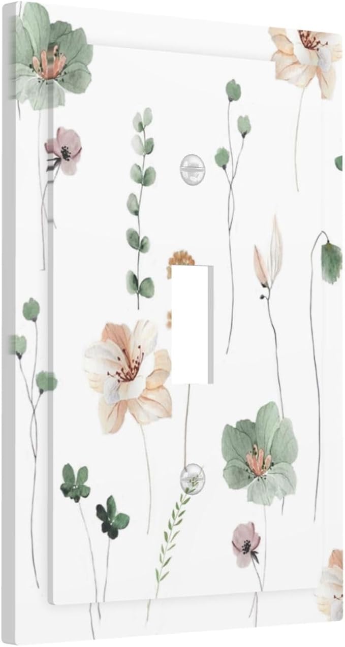 Decorative Light Switch Cover Watercolor Floral Botanical Flowers 1 Gang Single Toggle Device Electrical Faceplate Switchplates Decorator Outlet Wall Plate For Living Room Bed Room Decor