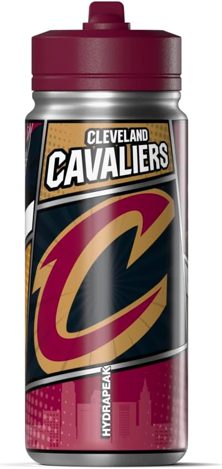 Hydrapeak x NBA Cleveland Cavaliers 20 oz Stainless Steel Water Bottle, Officially Licensed Double Wall Insulated Sports Bottle with Straw Lid, Reusable Leakproof Gift for Kids & Adults