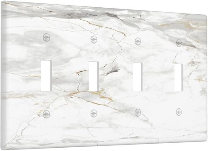 White Marbling Golden Stream Lines Print Light Switch Covers Quad Toggle Electrical Faceplate 4 Gang Wall Plate Decorative Switch Plates Cover for Bathroom Kitchen Decor