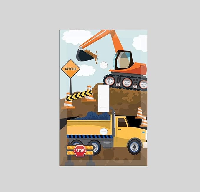 Truck Boys Room Light Switch Cover Plate Kids Decorative Tractor Nursery Teen Toddler Room Decor Bedroom Bathroom Playroom (Construction Truck)
