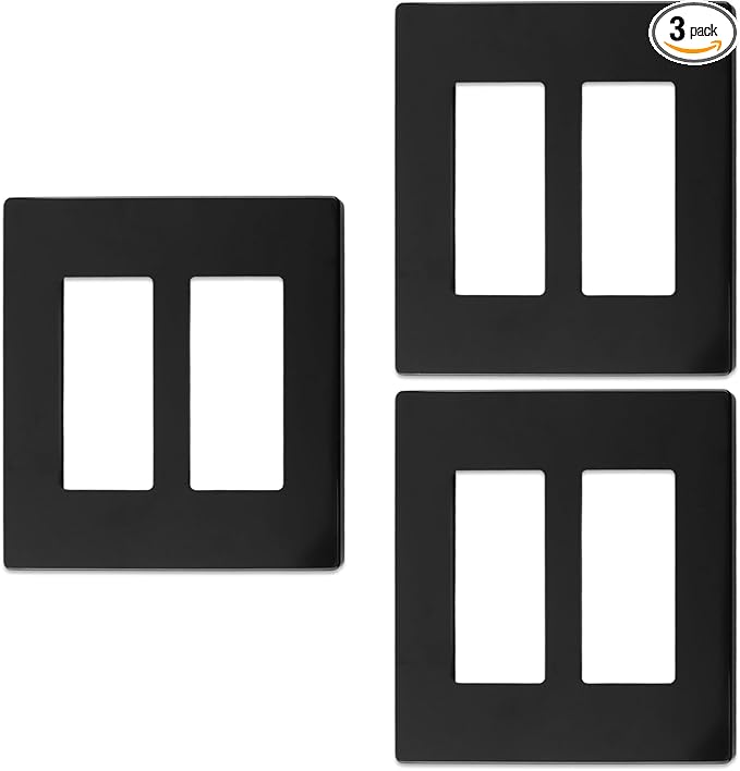 Matte Black 2-Gang Screwless Decorative Wall Plates, Wall Plate Child Safe Outlet Cover, Unbreakable Polycarbonate Thermoplastic for Leviton 80309-SE, Screw Smooth Face Switch Plates, 3-Pack