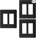 Matte Black 2-Gang Screwless Decorative Wall Plates, Wall Plate Child Safe Outlet Cover, Unbreakable Polycarbonate Thermoplastic for Leviton 80309-SE, Screw Smooth Face Switch Plates, 3-Pack