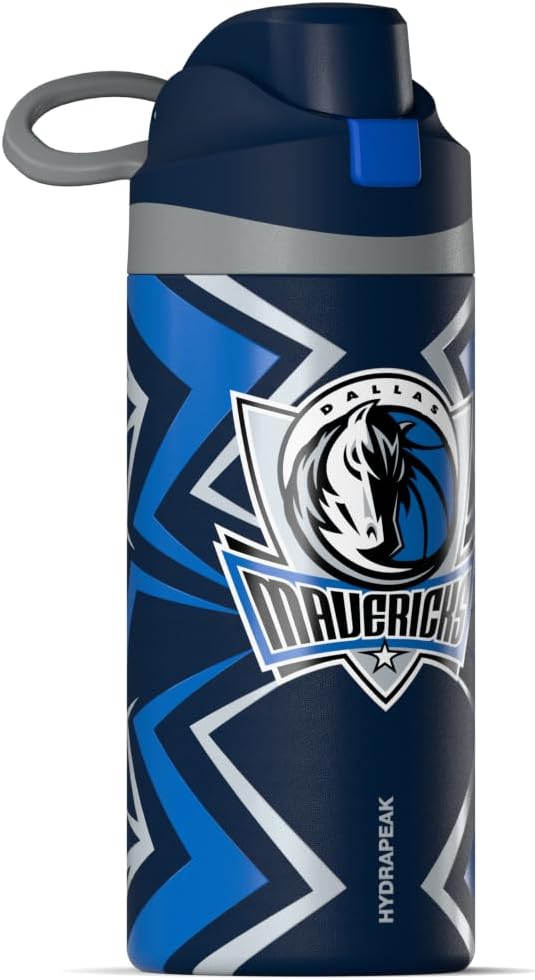 Hydrapeak x NBA Officially Licensed Dallas Mavericks Oasis 20 oz Insulated Kids Water Bottle, Stainless Steel Water Bottle Kids with Chug Lid, Push Button