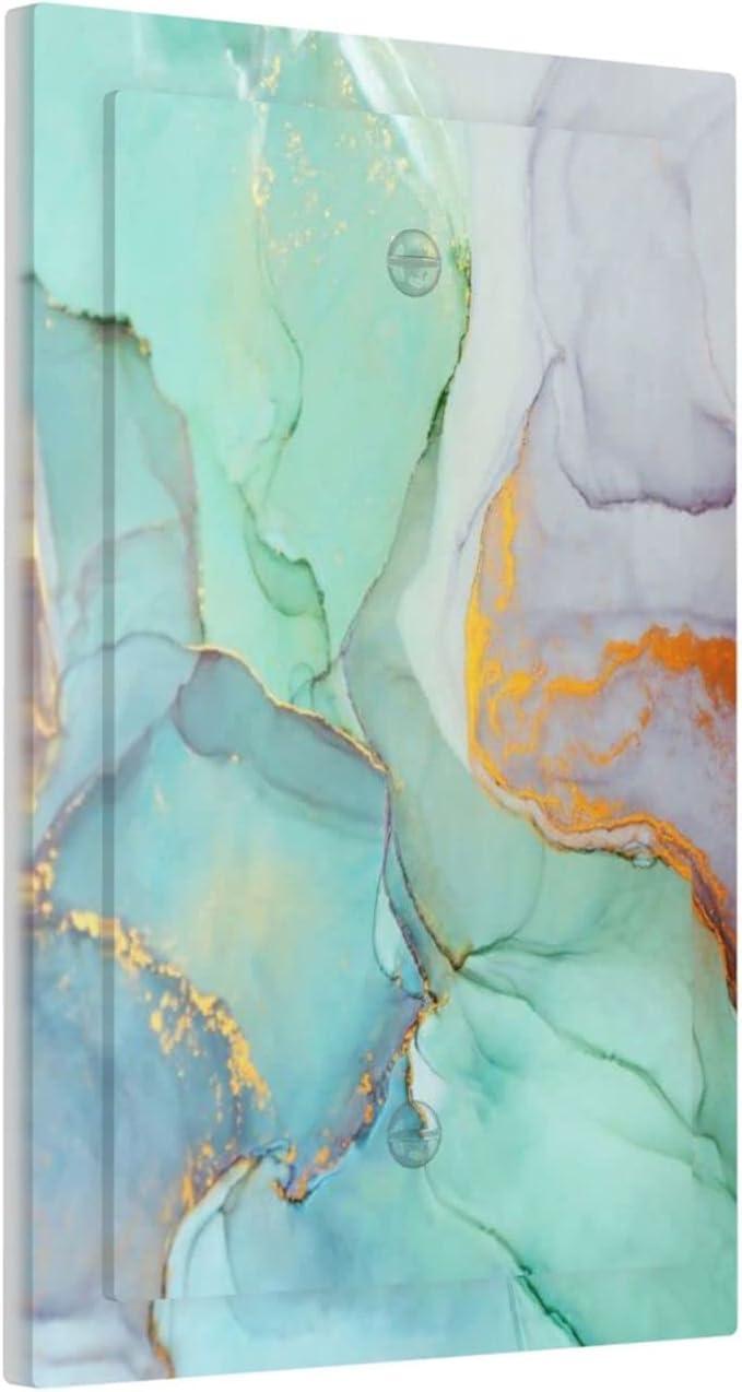 Teal Green Marble 1 Gang Light Switch Cover No Decive Blank Wall Plate Decorative for Teen Kids Boys Bathroom Home Bedroom Art Panel Decorate 5" x 3