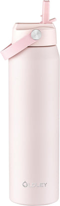 Oldley 32oz Insulated Water Bottle with Straw, Stainless Steel Water Bottle for Sports, Travel, School, BPA-Free Sports Bottles for Adult Kids, Leak-Proof, Pink