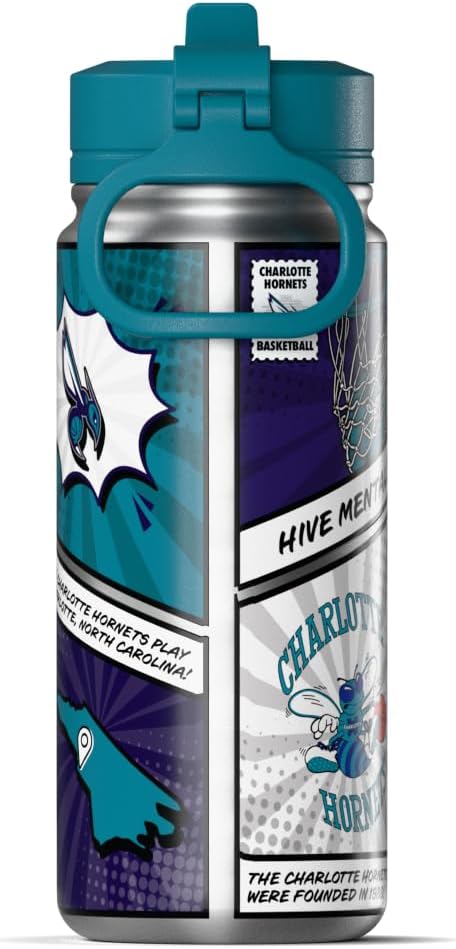 Hydrapeak x NBA Charlotte Hornets 20 oz Stainless Steel Water Bottle, Officially Licensed Double Wall Insulated Sports Bottle with Straw Lid, Reusable Leakproof Gift for Kids & Adults