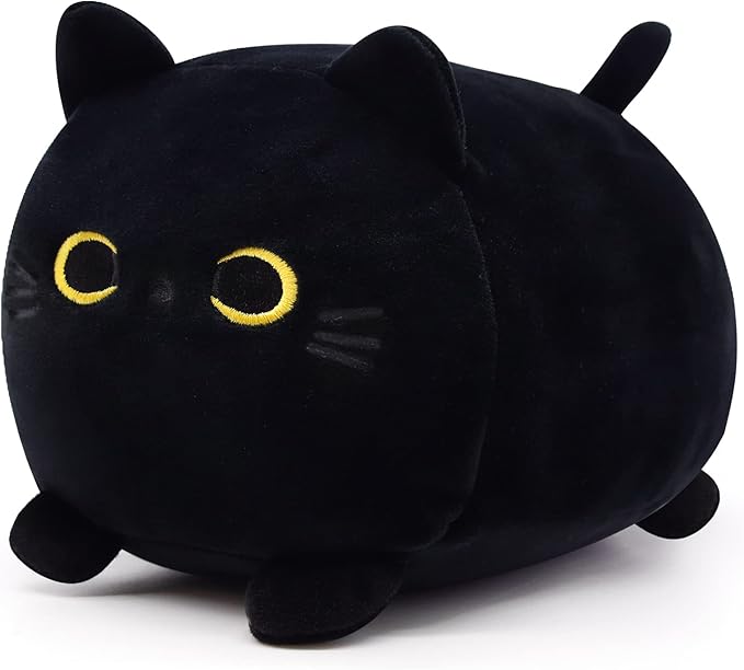 Black Cat Plush Pillow, Kawaii Black Cat Stuffed Animals Cat Plushie, Cute Black Cat Pillow Stuffed Cat Toys for Kids Birthday Christmas Home Decoration