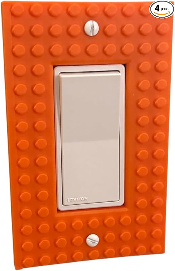 Brick Wall Plate, Rocker Toggle Light Switch Cover for Kids Bedroom, Game Room, 1-Gang (Orange)