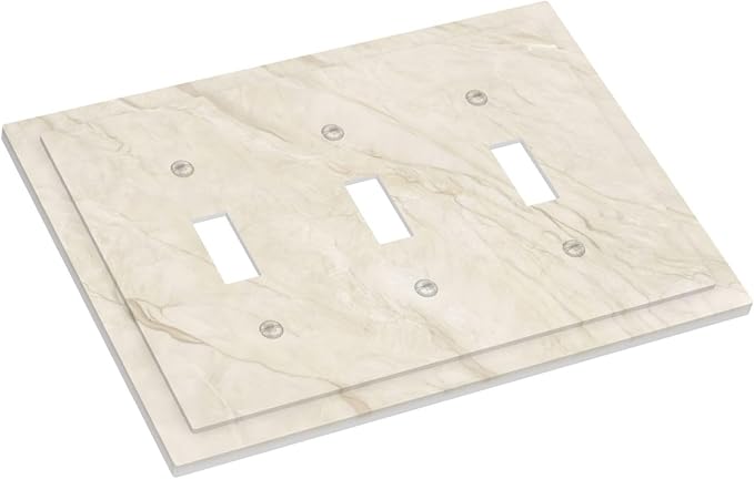 White Taupe Marble Abstract Luxury Decorative Switch Plates 3 Gang Wall Plate Triple Toggle Light Switch Cover Faceplate Electrical Wall Panels for Bathroom Kitchen Home Decor