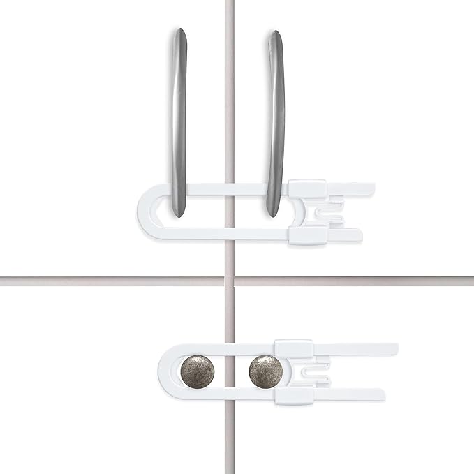 Vmaisi 8 Pack Baby Sliding Cabinet Locks - Adjustable U Shaped Child Safety Locks for Cabinets with Handles or Knobs, Childproof Latches for Kitchen Bathroom Storage Cupboards 8 Pack