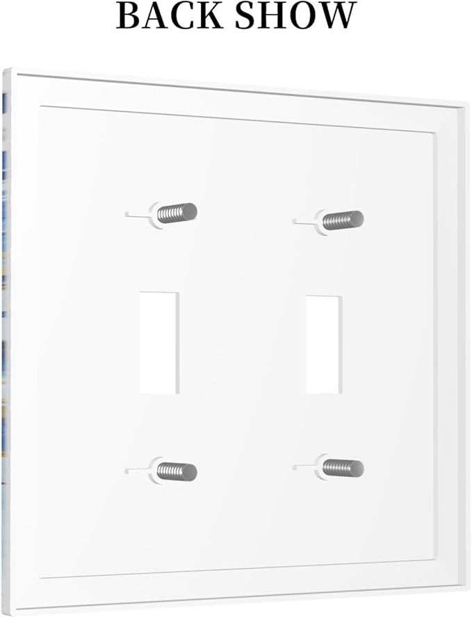Klein Blue Flowers Watercolor Golden White Floral Decorative Switch Plates 2 Gang Double Toggle Outlet Light Switch Cover Wall Plate Electrical Faceplate for Bedroom Living Room Decor