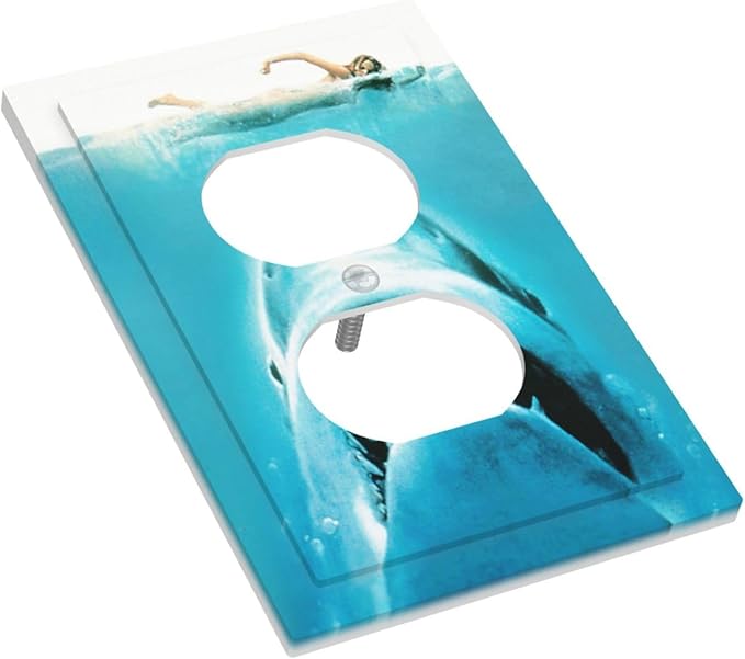 Beach Shark Oceanjaws Movie Vintage Look Outlet Covers 1 Gang Duplex Light Switch Cover Decorative Switch Plates Electrical Receptacle Faceplate Wall Plate for Bathroom Kids Room Decor