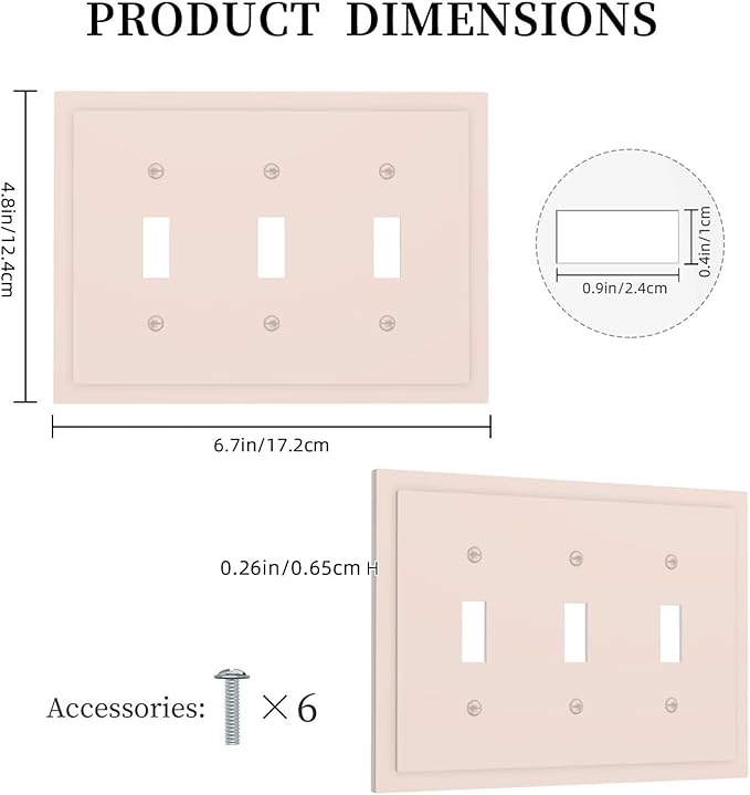 Beige 3 Gang Light Switch Plate Decorative Triple Toggle Wall Plate Cover Electrical Faceplate Switch Face Plate