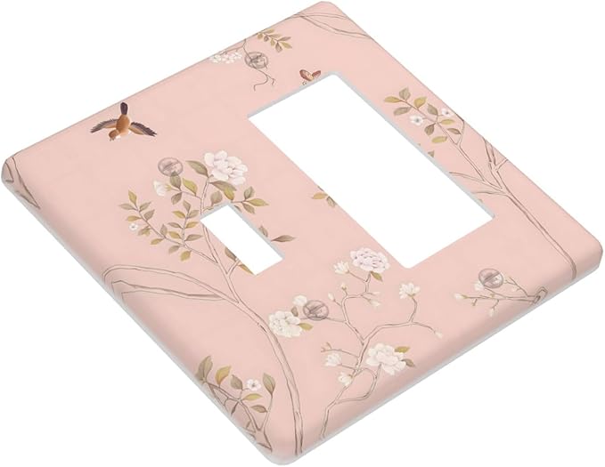 Pink Background Flowers Bird Butterflies Floral Outlet Covers 1 Toggle 1 Rocker Combination Decorative Wall Plate Electrical Switch Plates Light Switch Cover Plate for Bedroom Living Room Decor
