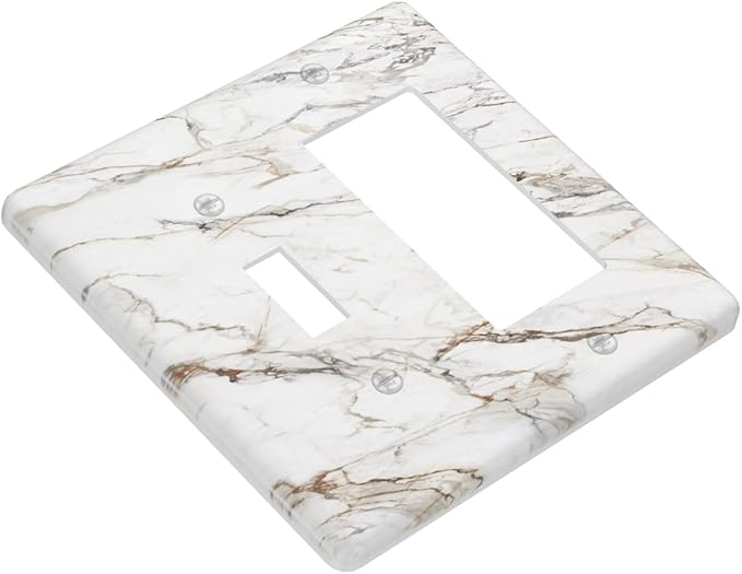 Outlet Covers White Brown Marble Abstract Modern Luxury 2 Gang Combo Light Switch Cover Plate Toggle Rocker Wallplates Decorative Switch Plates and Outlet Covers for Bathroom Kitchen Decor