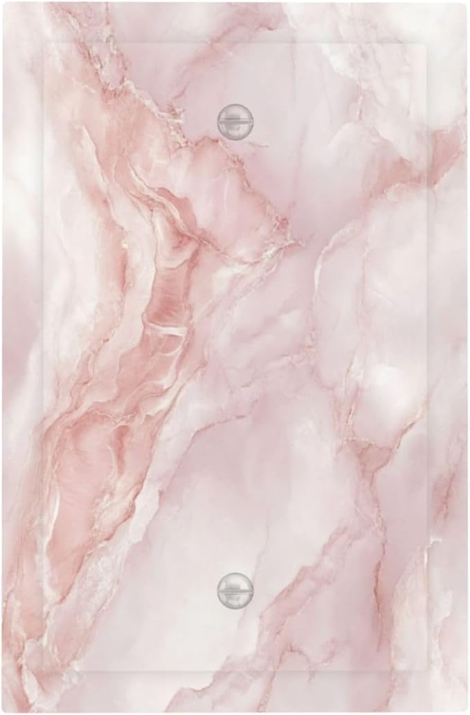 Light Switch Cover Plate Pinkish-White Marble Abstract Luxury Elegant 1 Gang Blank No Device Decorative Outlet Covers Electrical Wall Plate Switchplate for Bathroom Home Decor