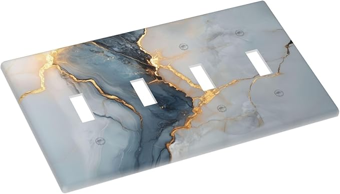 Abstract Blue Granite Luxury Texture Print Quad Toggle Light Switch Cover 4 Gang Wall Plate Decorative Electrical Switchplates Covers for Country Bathroom Bedroom Kitchen Living Room Decor