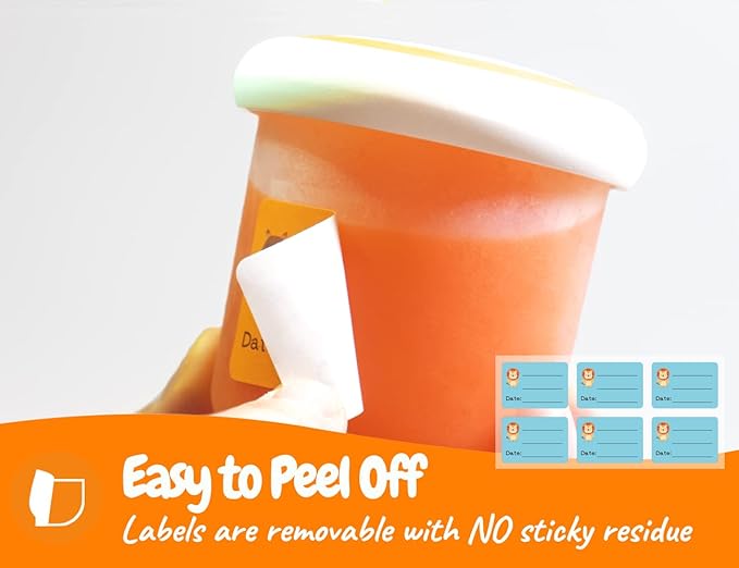 Baby Food Labels, Removable Write-On Daycare Date Labels for OXO Tot Baby Food Storage Containers, Trays, Jars, Freezer & Dishwasher Friendly, for Infants & Babies