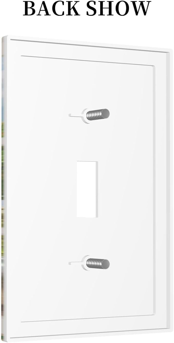 Mediterranean Greece Scene Flowers Single Toggle Wall Plate Covers 1 Gang Light Switch Cover Italian Town from Another Window Faceplate Decorative Electrical for Bathroom Kitchen Home Decor