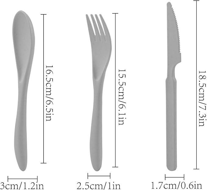 8 Sets Knives Spoons and Forks, Thickened Design Wheat Straw Cutlery, Reusable Utensils Set for Kid or Adult, Fork Spoon Knife Set for Party, Travel, Work, Picnic, Camping (Blue and gray)