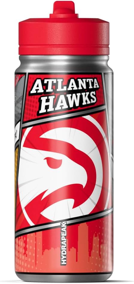 Hydrapeak x NBA Atlanta Hawks 20 oz Stainless Steel Water Bottle, Officially Licensed Double Wall Insulated Sports Bottle with Straw Lid, Reusable Leakproof Gift for Kids & Adults