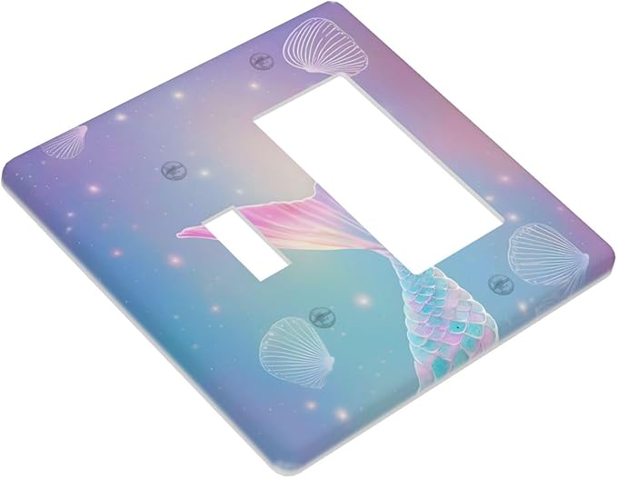Cute Mermaid Pink Tail Scales Shells Colorful Ocean Outlet Covers 1 Toggle 1 Rocker Combination Decorative Wall Plate Electrical Switch Plates Light Switch Cover Plate for Kids Room Nursery Decor