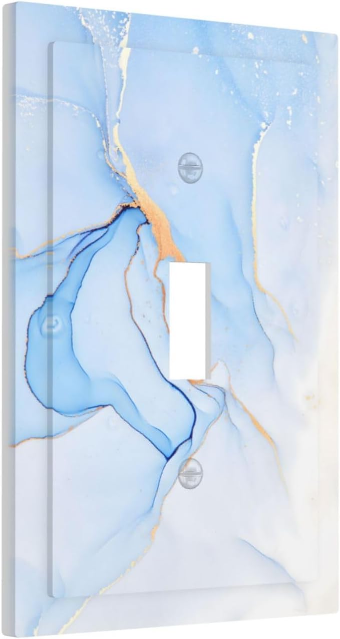 Modern Art Blue Gold Marble Abstract Luxury Print Decorative Light Switch Cover 1 Gang Single Toggle Device Electrical Faceplate Switchplates Decorator Outlet Wall Plate for Bathroom Living Room Decor