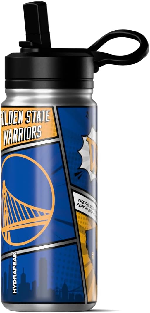 Hydrapeak x NBA Golden State Warriors 20 oz Stainless Steel Water Bottle, Officially Licensed Double Wall Insulated Sports Bottle with Straw Lid, Reusable Leakproof Gift for Kids & Adults