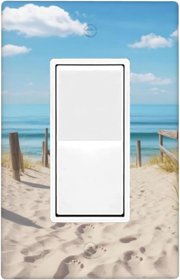 Summer Ocean Beach 1-Gang Rocker Wall Plate, Coastal Beach Theme Switch Plate for Bathroom, Beach House & Sunroom