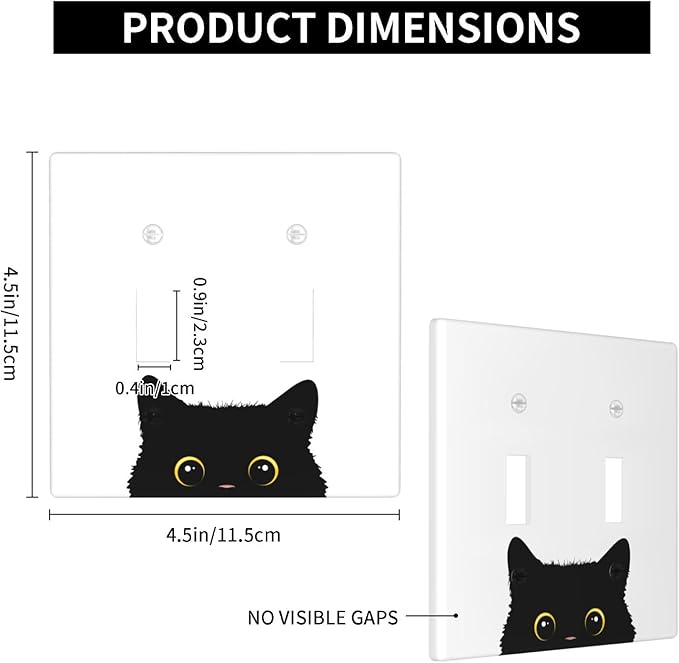Cute Cat Black Double Light Switch Cover Plates Decorative 2 Gang Wall Plate Double Toggle Lightswitch Cover