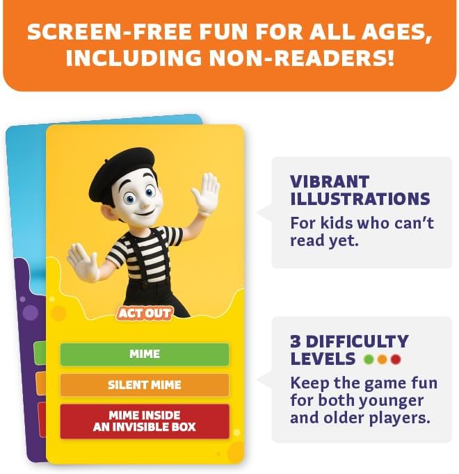 Epic Charades Mini Game for Kids Ages 6+ – Travel-Friendly Mini Edition – 80 Act Out & Explain Cards with Illustrations & Timer – Fun Educational Game for Family, Party, Classroom, Car Trips & Travel