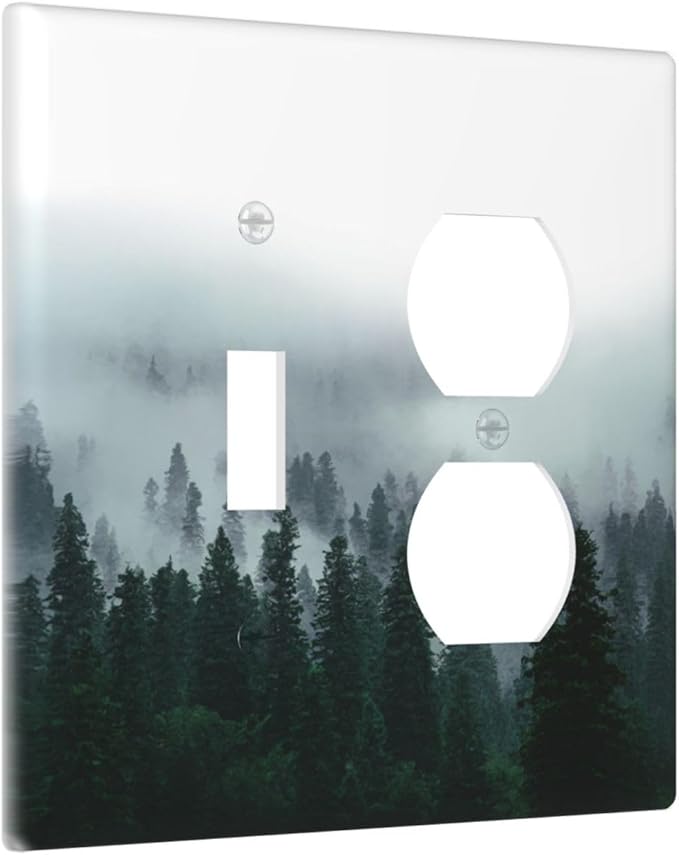 Forest Pine Forest Foggy Mountain Natural Scenery Wallplates 1 Toggle 1 Duplex Switch Plate Electrical GFCI Faceplate Decorative Light Switch Covers for Bed Room Living Room Decor
