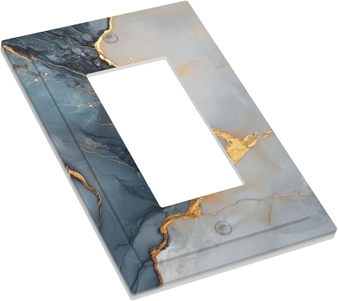 Abstract Blue Granite Luxury Texture Print Single Light Switch Cover Plate 1 Gang Rocker Outlet Covers Switchplate Decorative Electrical GFCI Wallplate for Bedroom Kitchen Living Room Decor