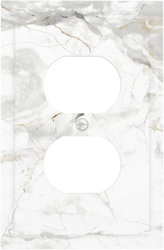 White Marbling Golden Stream Lines Print Outlet Covers 1 Gang Duplex Light Switch Cover Decorative Switch Plates Electrical Receptacle Faceplate Wall Plate for Bathroom Kitchen Decor