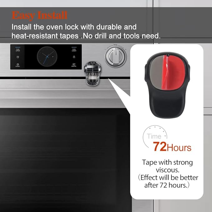 EUDEMON Child Safety Heat-Resistant Oven Door Lock, Oven Front Lock for Kids Easy to Install, Use Adhesive,No Screws or Drill (1 Pack,Clear-Black)(ONLY for Flat Surface)