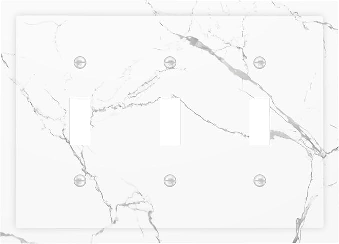 Luxurious White Marble Abstract Print Decorative Switch Plates 3 Gang Wall Plate Triple Toggle Light Switch Cover Faceplate Electrical Wall Panels for Bathroom Kitchen Bedroom Decor
