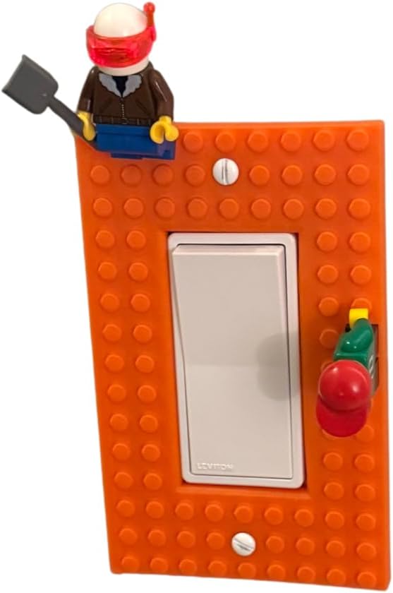 Brick Wall Plate, Rocker Toggle Light Switch Cover for Kids Bedroom, Game Room, 1-Gang (Orange)