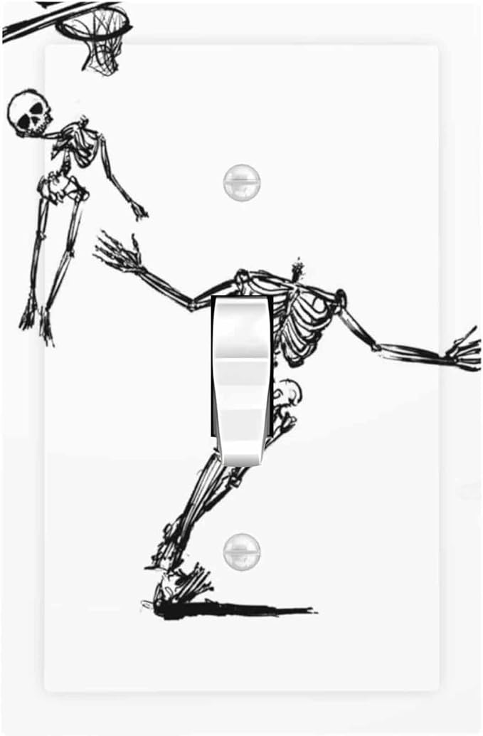 Decorative Light Switch Cover Skeleton Basketball Funny Skull Stick Figure 1 Gang Single Toggle Device Electrical Faceplate Switchplates Decorator Outlet Wall Plate For Home Office Decor