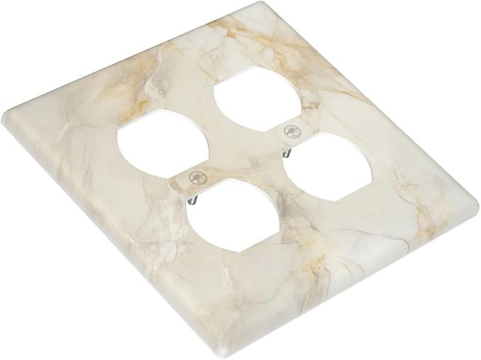 Decorative Light Switch Cover Plate Beige Gold Marble Abstraction Morden Art 2 Gang Decorative Switch Plates 1 Toggle Duplex Combo Outlet Covers GFCI Plug Covers Wallplates for Kitchen Bathroom Decor