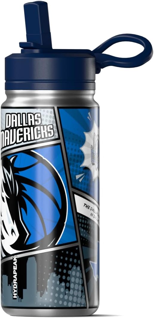Hydrapeak x NBA Dallas Mavericks 20 oz Stainless Steel Water Bottle, Officially Licensed Double Wall Insulated Sports Bottle with Straw Lid, Reusable Leakproof Gift for Kids & Adults